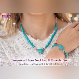 Turquoise Heart Necklace & Bracelet Set | Boho Jewelry | Gift Idea